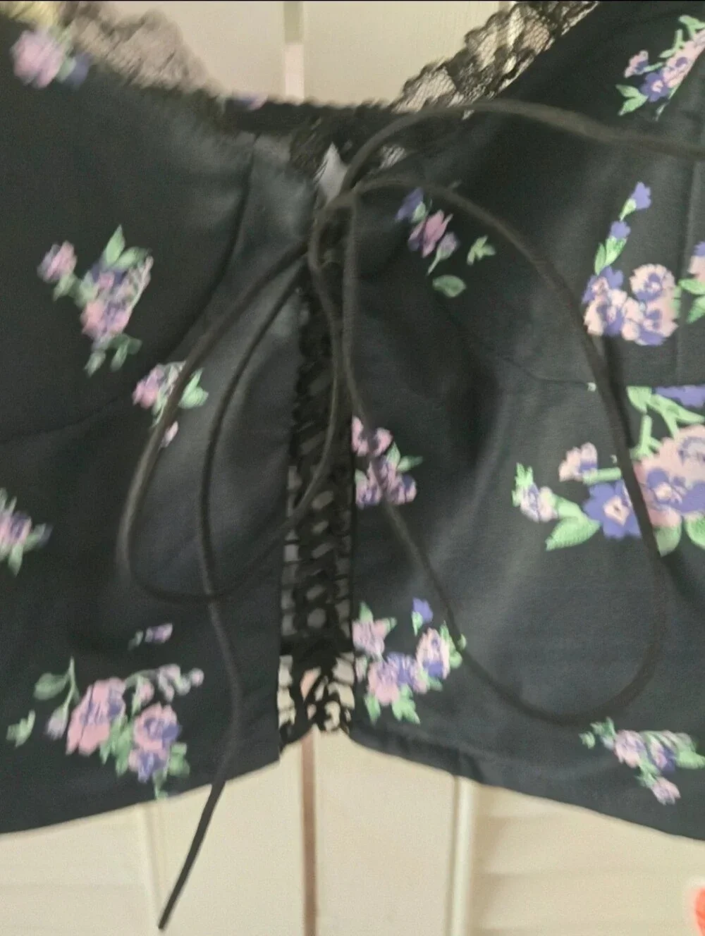 Cider Black Floral Corset Crop Top NWT Y2K Fairy Grunge Lace Cami